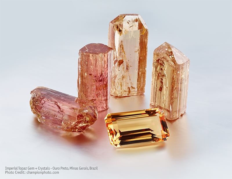 Wobito Cut Imperial Topaz and Crystal Specimens